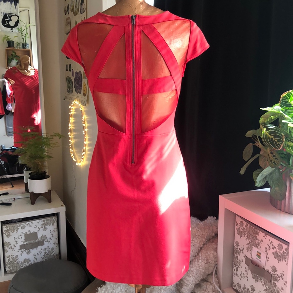 Cut Out Mesh Detail Red Mini Dress